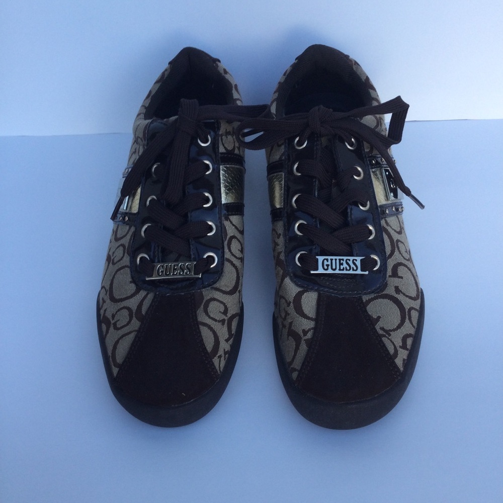 Guess Brown Gold Hardware Shoes Lace Up Sneakers Casual women’s 8.5 suede